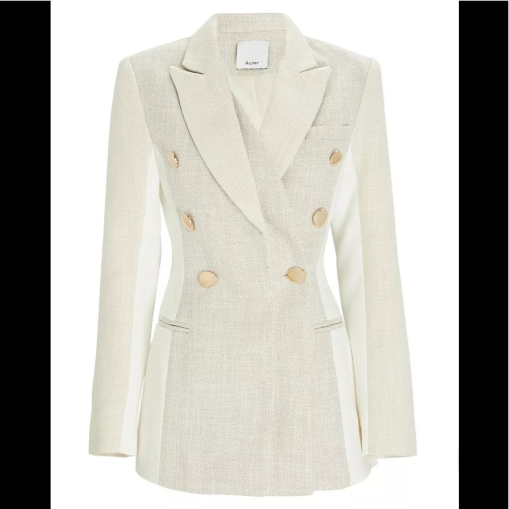 Acler Gray and Cream Kings Double-Breasted Blazer